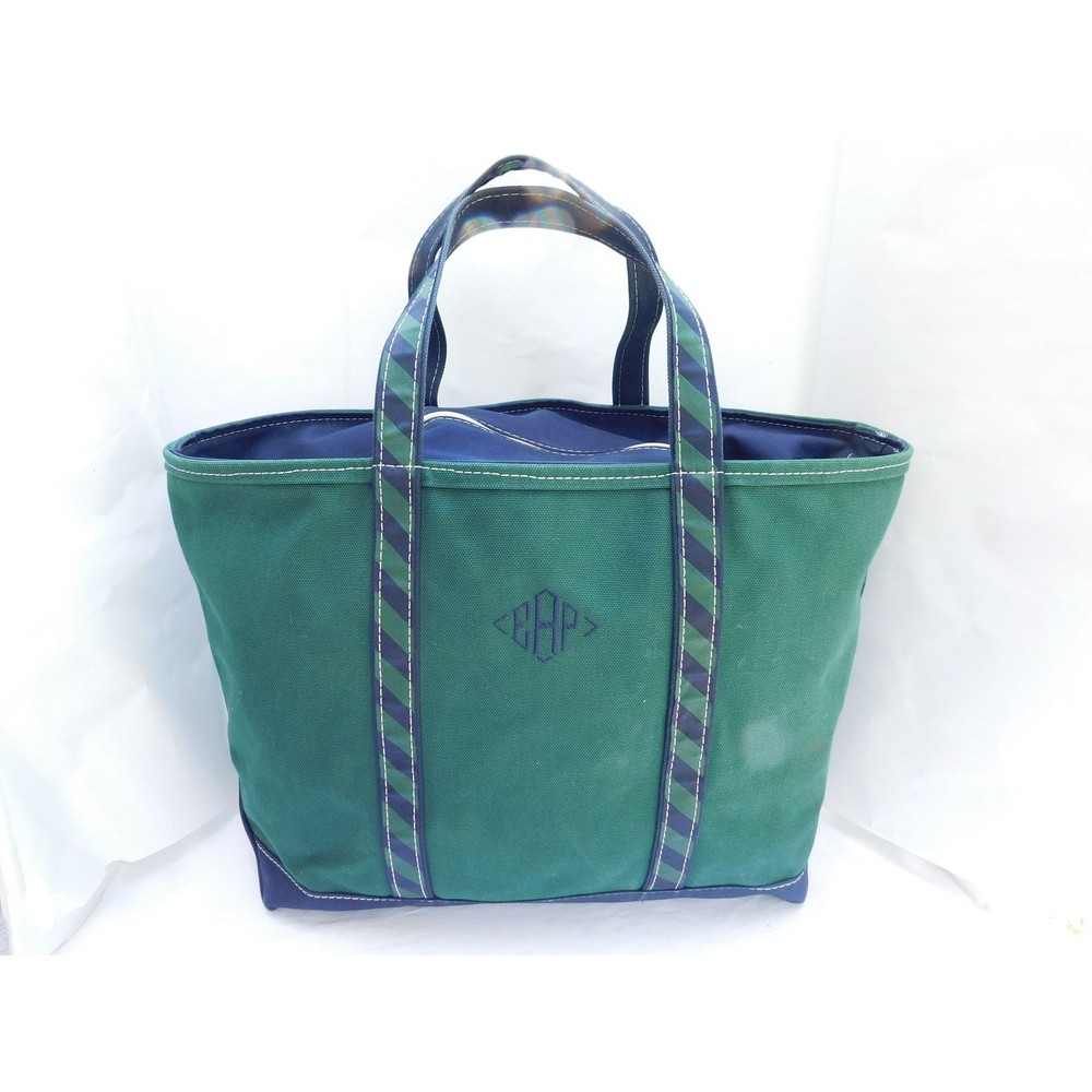 Vintage LL Bean Heavy Canvas Two-Tone Navy Blue Green XL Boat & Tote Bag USA